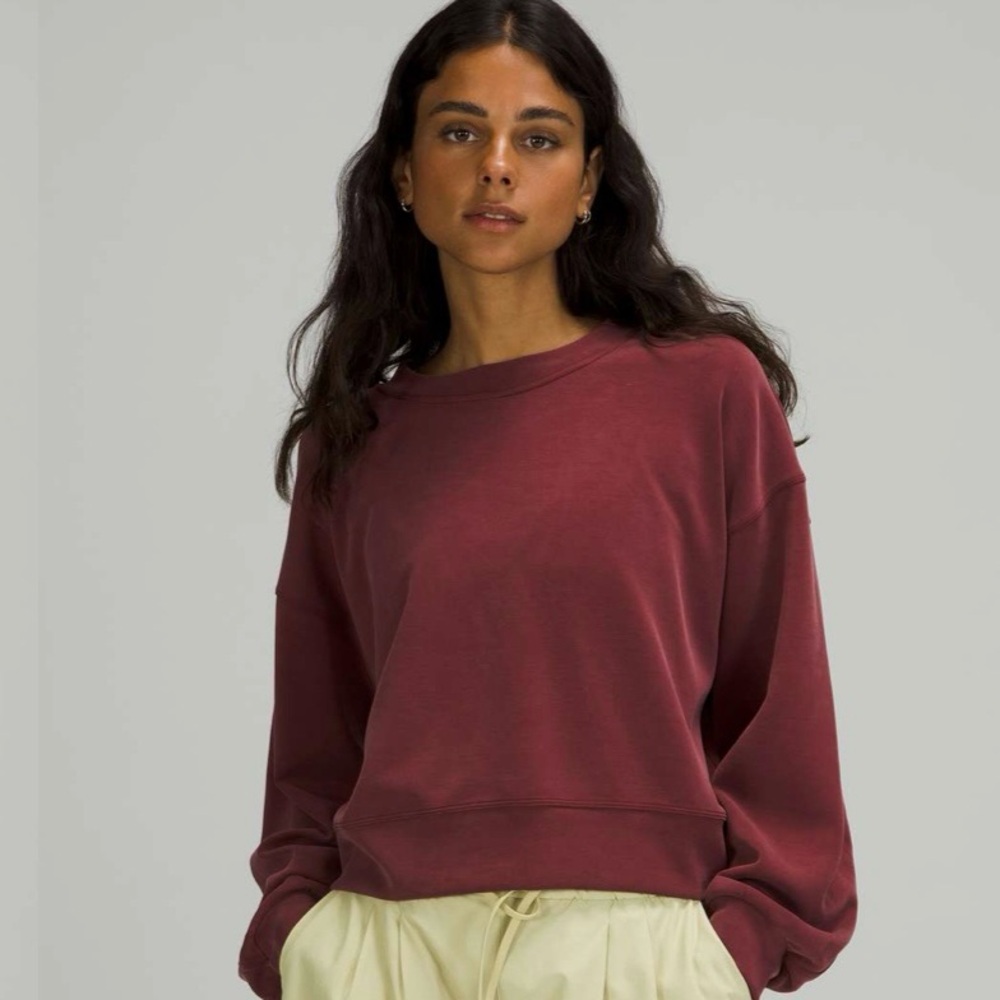 lululemon Softstreme Perfectly Oversized Crop Crew, Red Merlot color, size 2